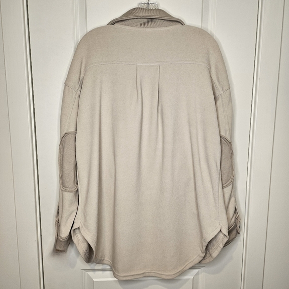 Zenana Beige Two Tone L/S Collared Button Front Elbow Patch Shacket Size XL - Picture 4 of 13